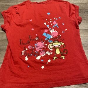 Playful Red Kids Tee with Monkey Design